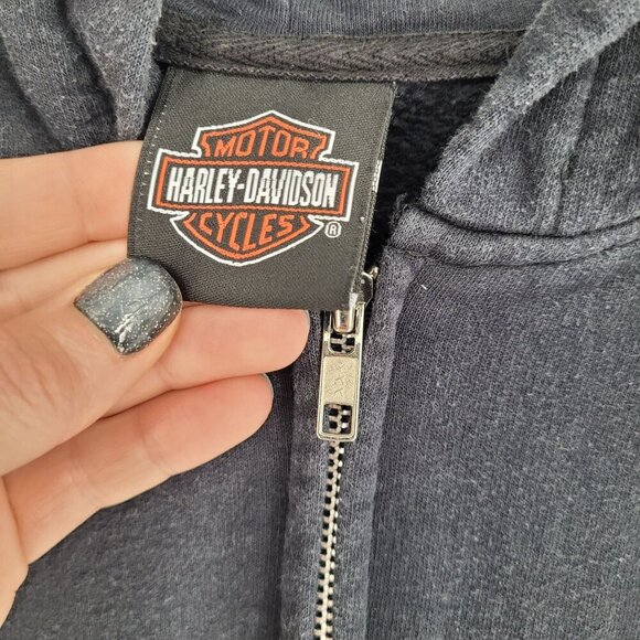 Harley davidson womens large faded black embellished back full zip hoodie - Picture 3 of 14